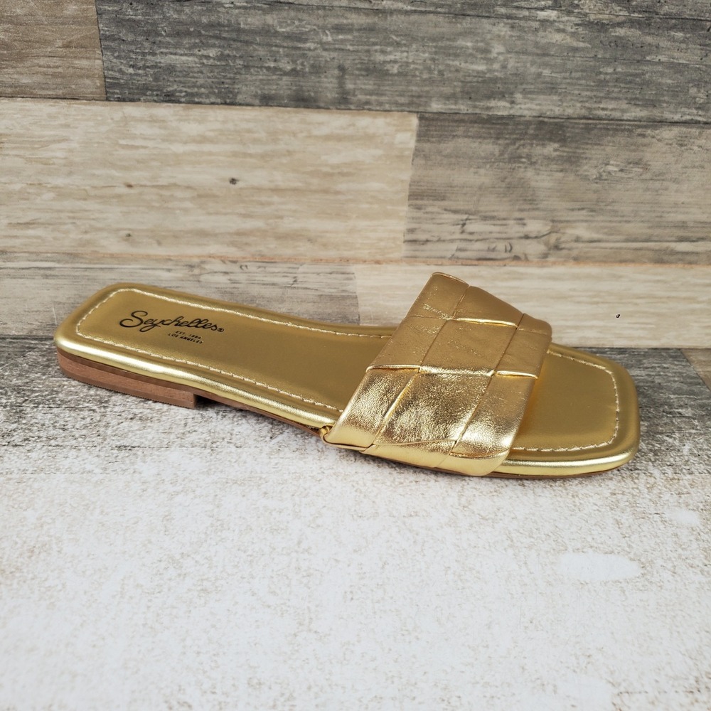 Seychelles Portland Womens Slide Sandal Sz 6.5 M Gold Metallic Slip On Leather